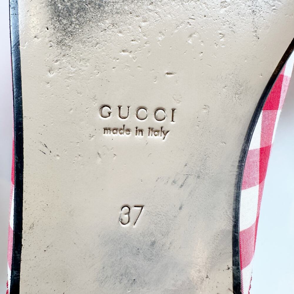 Gucci Princetown Mule Red White Plaid Gold Horsebit Vichy Checkered Size 37 US 7 - Picture 10 of 14